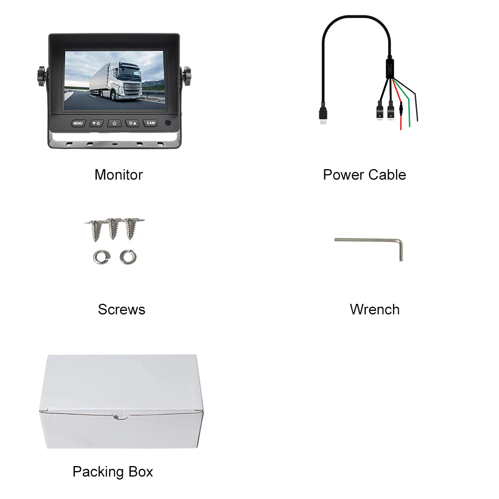 PJAUTO 5 Inch IPS Monitor 3 Way Input Digital Rear View truck bus Car Monitor System with Sun Shield