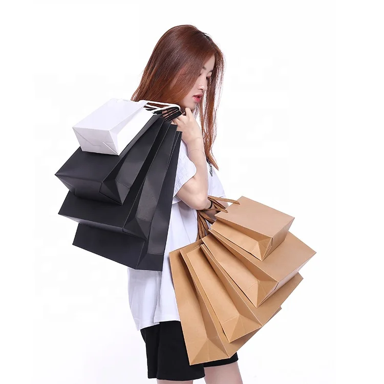 
Factory Outlet Sale Luxury Eco-friendly Carrier White Black Kraft Gift Paper Shopping Bag with Logo and gift bag 
