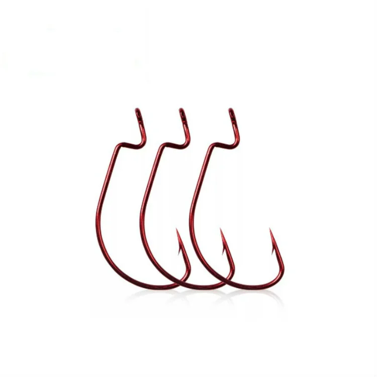 High carbon steel red crank bass worm fishing jig hooks mustad lure set