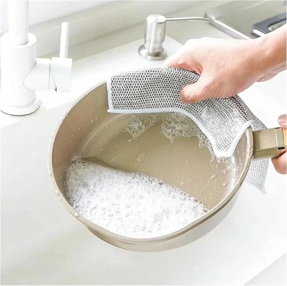 Multifunctional Non-Scratch Wire Dishcloth Double-Sided Mesh Scrub Dish Cloths Kitchen Washing Towels