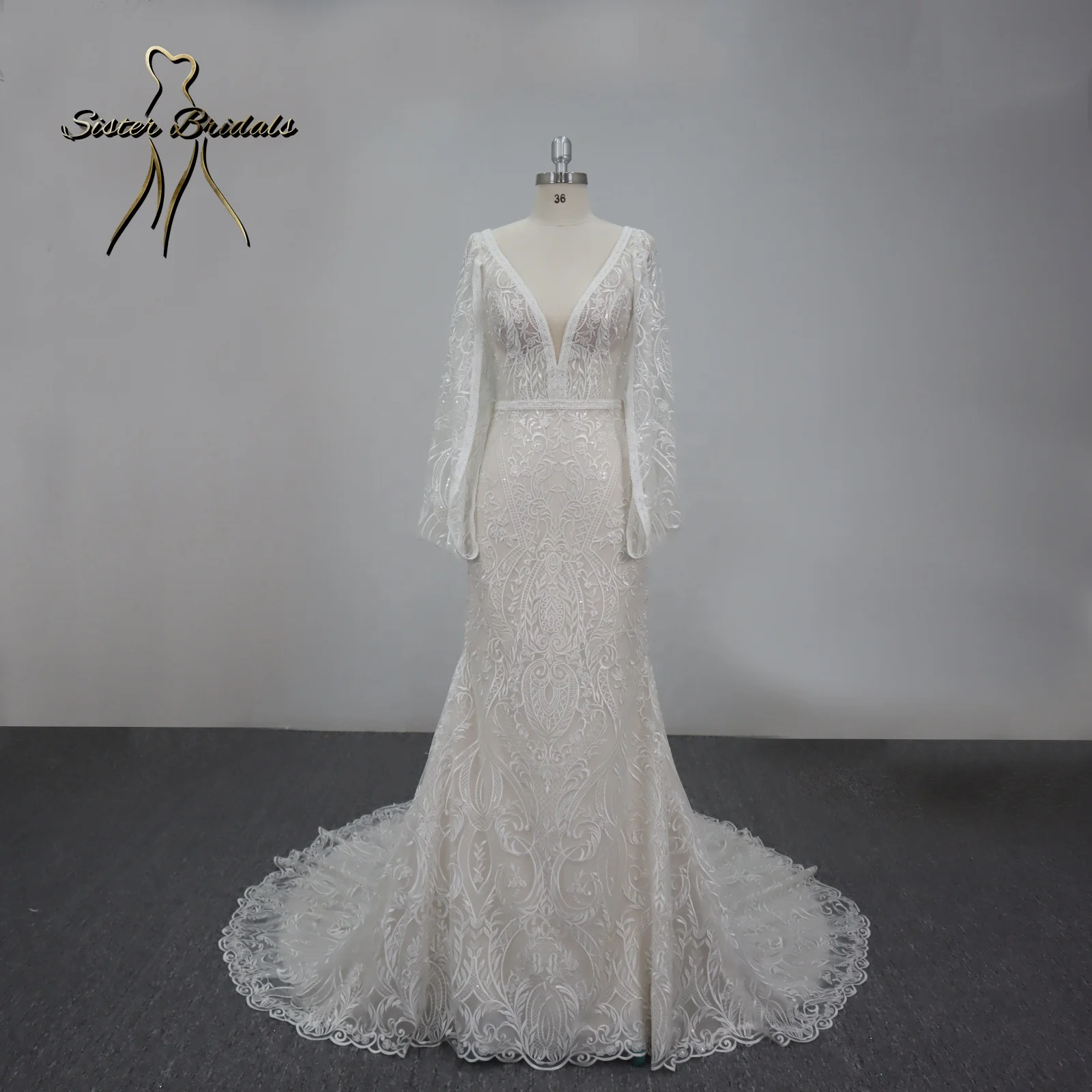 China White Bridal Gowns 2023  long sleeves Lace Wedding Dress For Women Bridal Classic Wedding Dresses