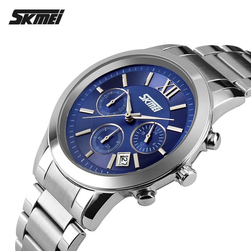 Мужские брендовые модные стильные высококачественные водонепроницаемые часы из нержавеющей стали 3atm водонепроницаемые кварцевые часы оригинальный комплект skmei 9097
