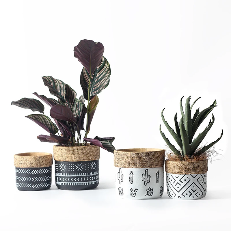 Nordic Style Bag-Shape Cement Planters Green Plant Potted Art Fashion Small Concrete Flower Pots for Home Garden Decoration