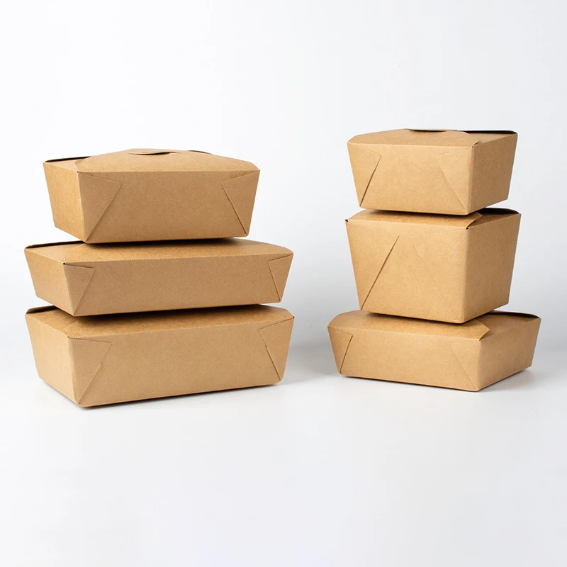 Biodegradable Eco Friendly Leak Proof take away Kraft Food Packaging Disposable Paper Lunch Box Kraft Paper Food Container