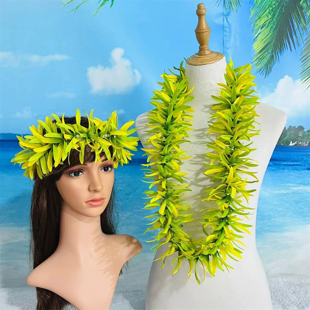 High Quality Artificial Silk Spider Lily Thick Flower w White Bead Necklace Hawaiian Lei for Aloha Hula Dance