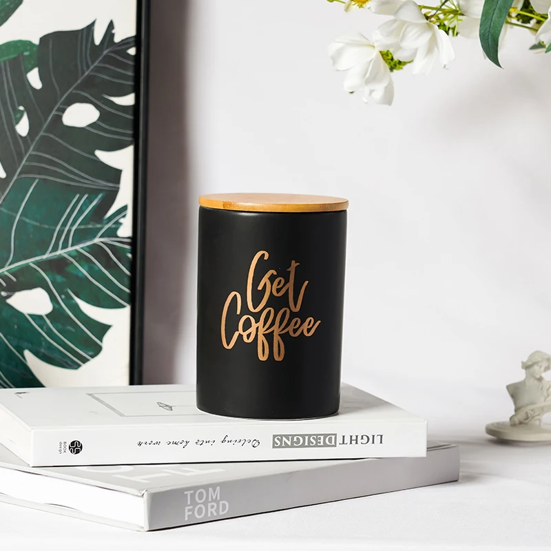 ceramic canister snack flour sugar dry food storage containers with bamboo lids airtight