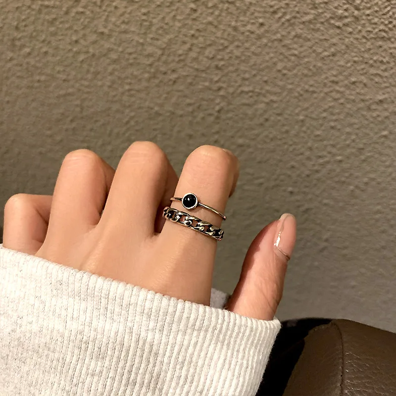 Europe And America New Fashion Heart Non Fading Enamel Heart  Hiphop Goth Sterling Silver Adjustable Rings For Women Gift