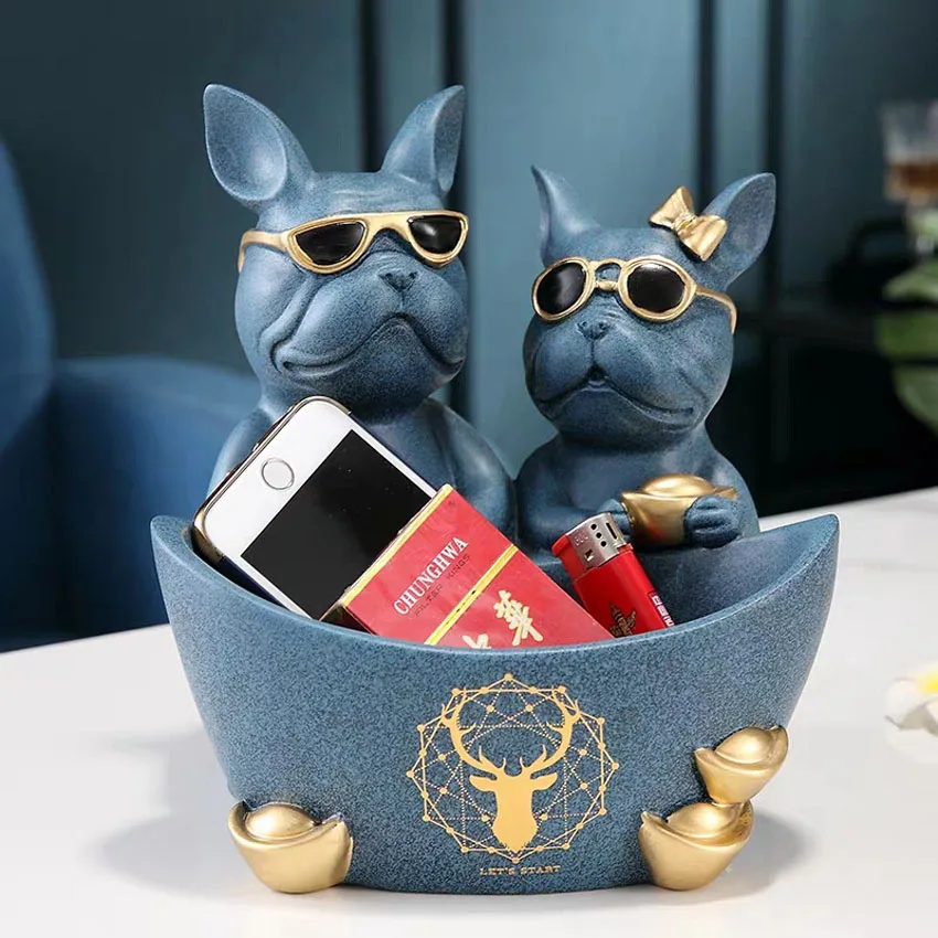 Creative Resin Lover Bulldog Dog Statue Animal Sculpture Storage Decoration Home Living Room Decor Housewarming Gift