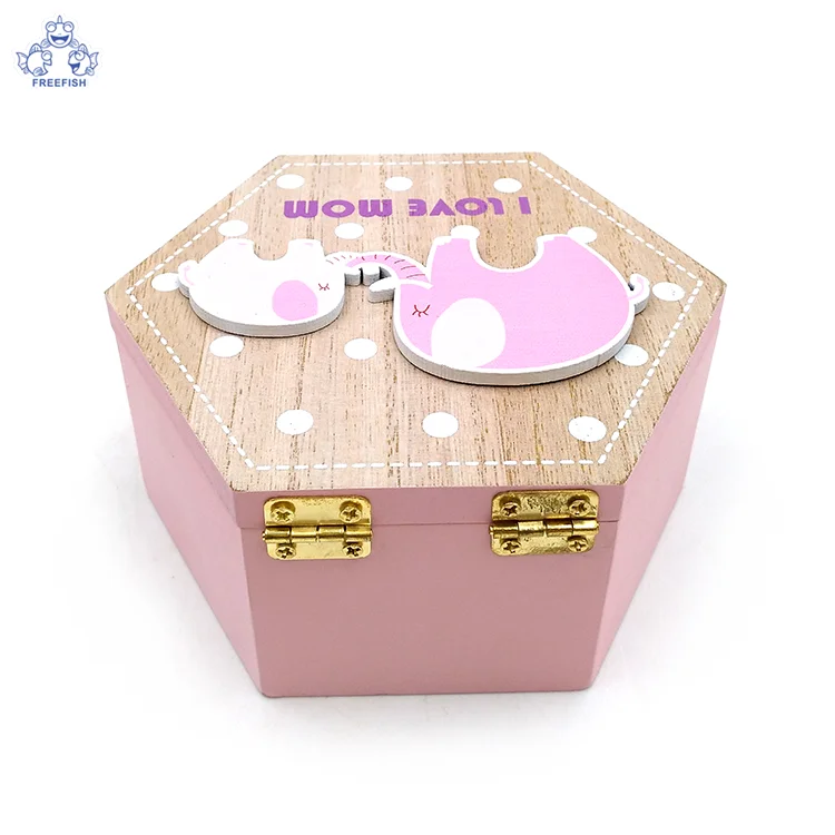 Custom Gift Packaging Storage Hexagon Plain Wooden MDF Box, Wood Hexagon Crafts Box for Decoration