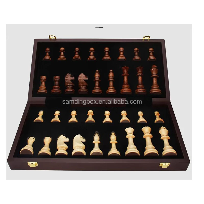 Samding European Glossy Piano Lacquer Finish Wooden Chess Board Luxury Chess Board Club Style Chess Board Box