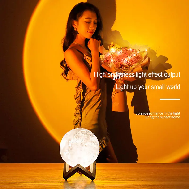 Настольный декоративный мини-проектор 3d Rainbow Halo, ночник с Usb-зарядкой, светодиодный светильник с закатом и Луной