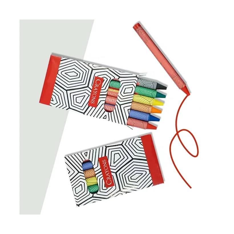 Multi Color 6 Colors Crayons Set 8.8cm Standard Size Oil Wax Non Toxic Cmyk Printing Rolling Paper 4 Colors Crayons Box For Kids