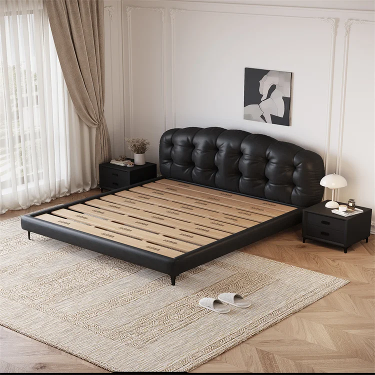 High-end Fashion Furniture Bed Italian Modern Style Luxury Bedroom King Size Leather Bed