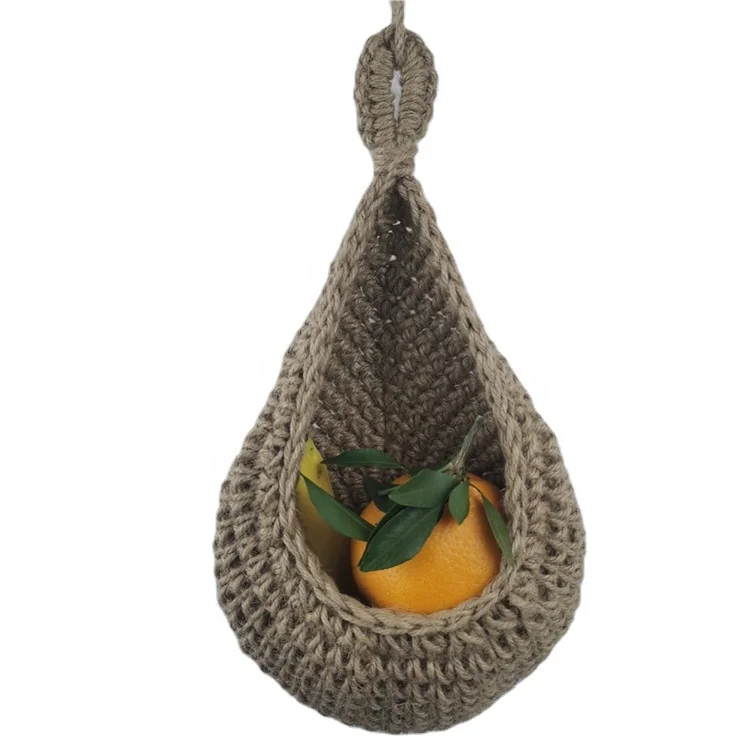 Set of 2 Crochet Hanging Basket for Wall Decor, Planters, Decorative Display