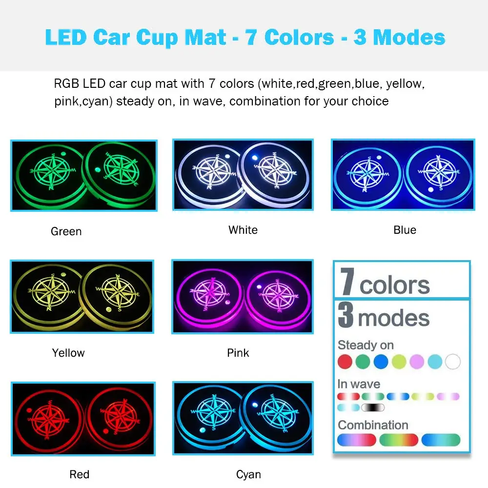 Universal LED Car Cup Holder Lights Mats Pad RGB Interior Decoration Atmosphere Lamp for Ford Jeep VW Audi BMW Chevrolet Dodge