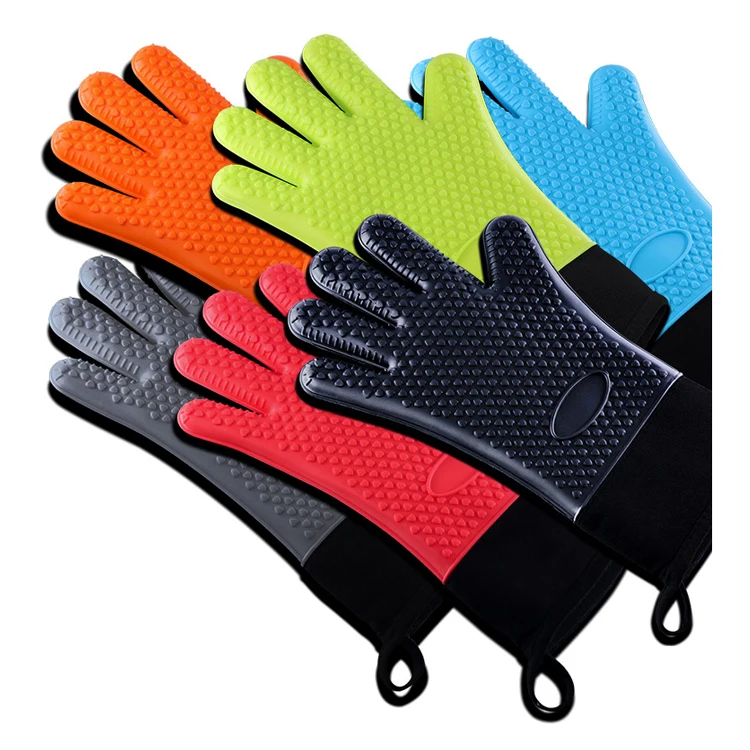 Heat Resistant Kitchen Cooking Silicone Cotton Oven Gloves With Five Fingers