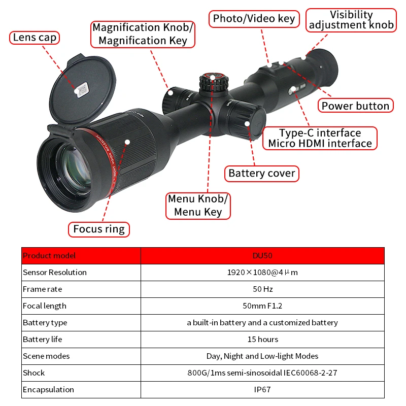 Guide DU50 New Hunting Thermal Imaging External Screen Thermal Monocular Scope for Optical Night Sight Observation Searching