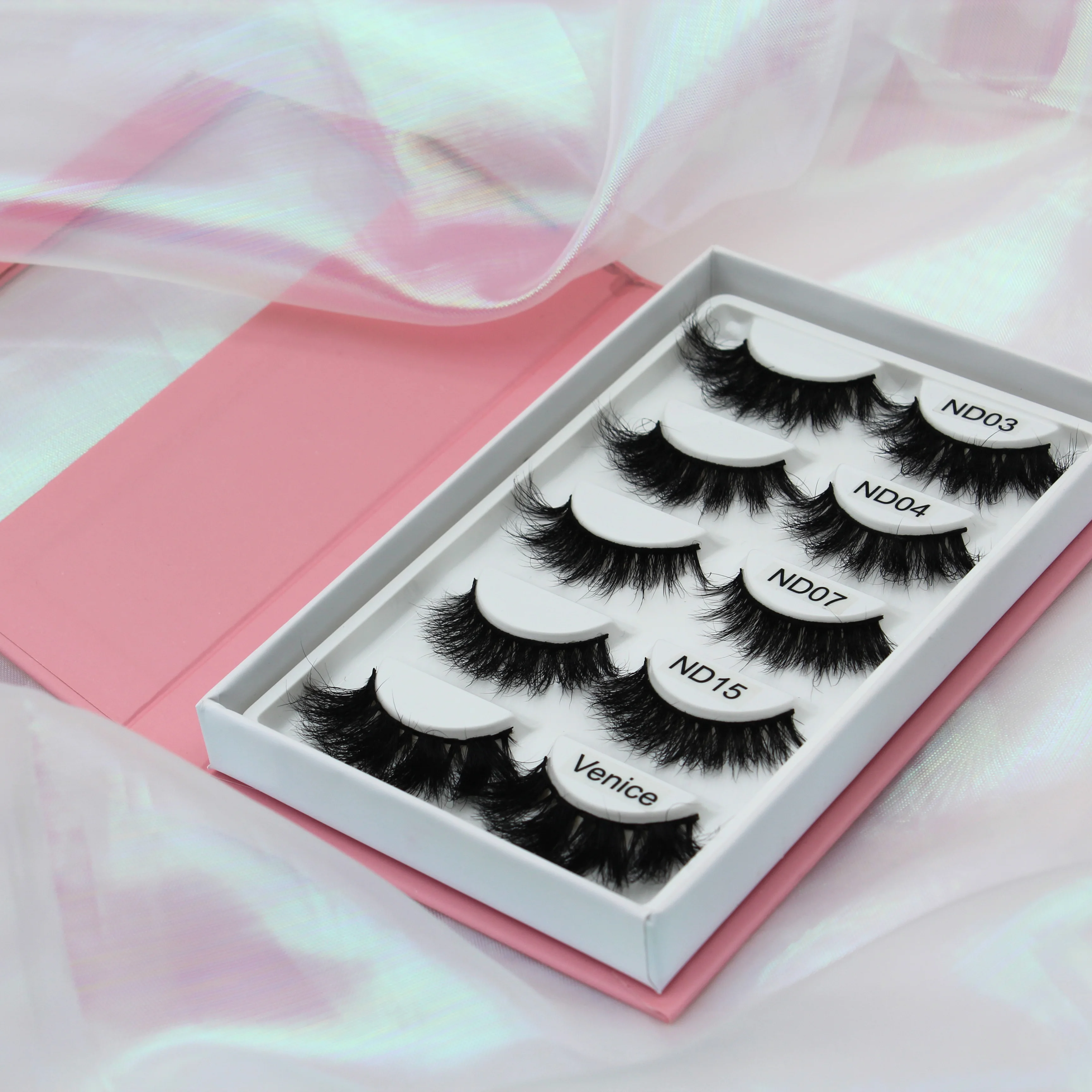 Wholesale 5 pairs set Custom fluffy lashes False Eyelashes 25Mm Eyelashes 3D Mink With Pink Lash Book