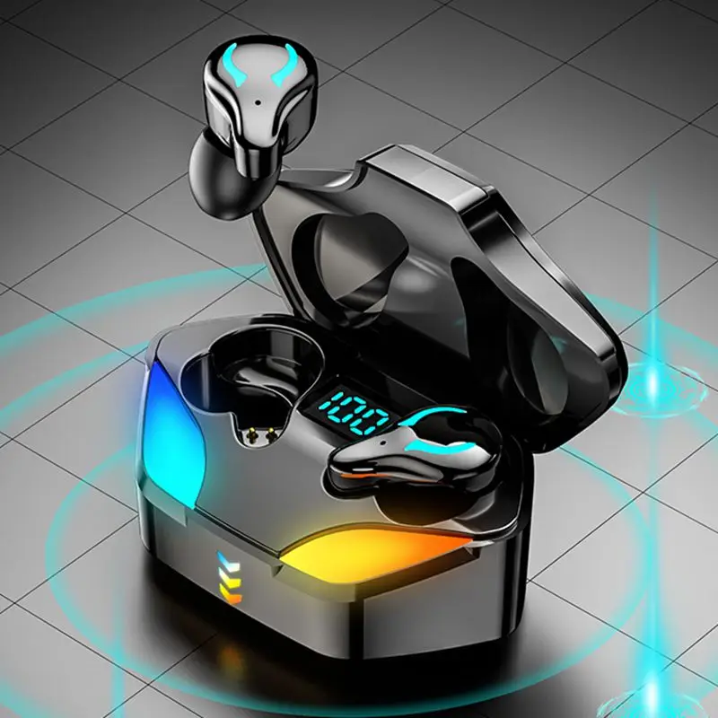 wholesale game earbuds X1 Tws V5.1 Gaming Wireless Earbuds Rgb Colorful Light Power Display In Ear Bt Earphone
