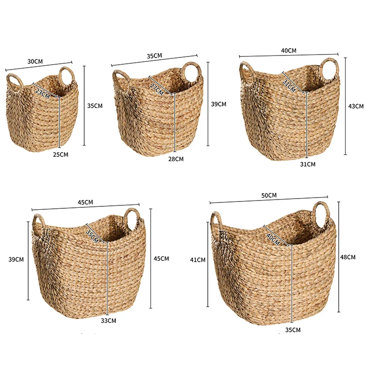 
Customized Eco Friendly Water Hyacinth Woven Storage Bin Basket Laundry Baskets 