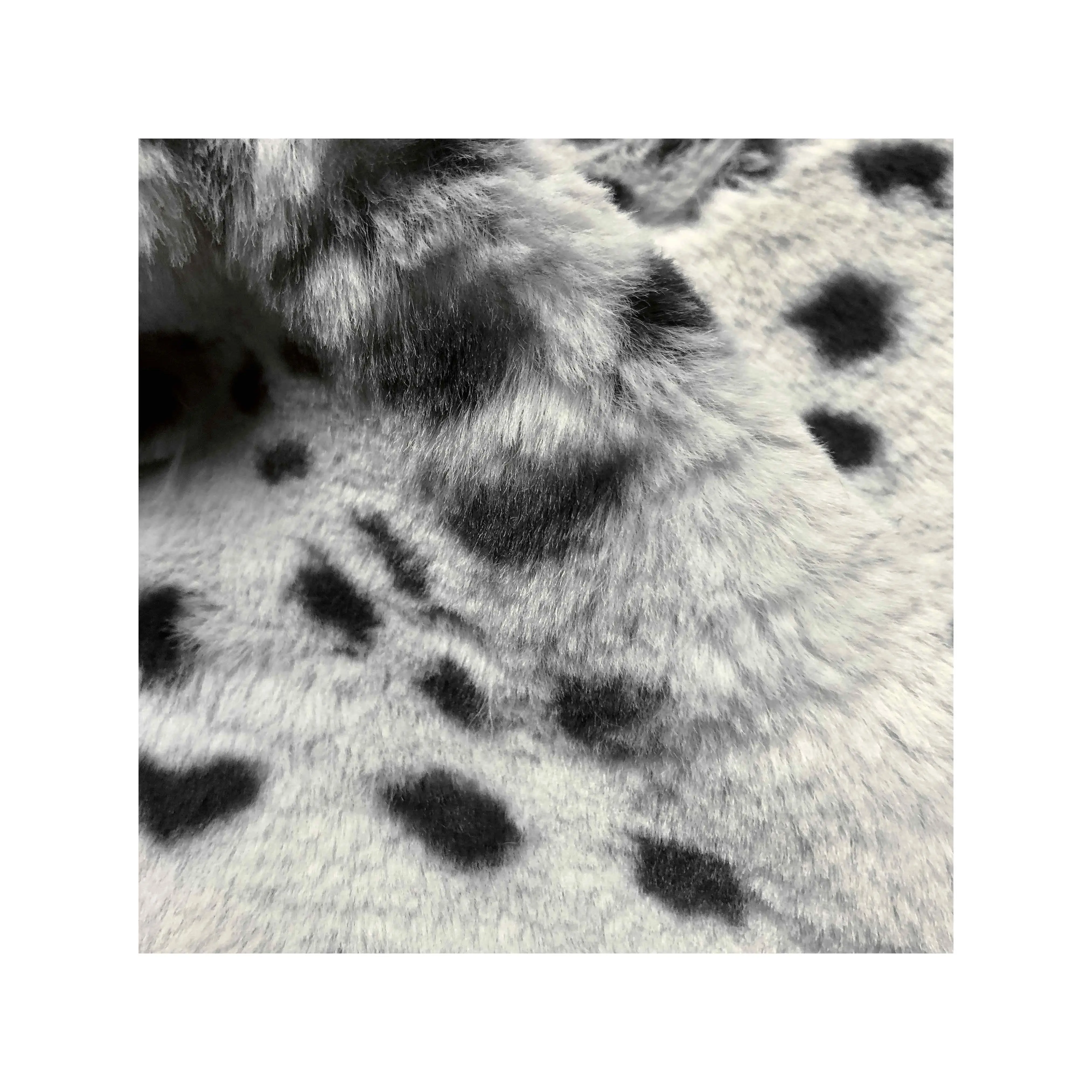 Black And White Tan Spots Leopard Print Faux Fake Rabbit Fur Fabric For Costume Fancy Coat