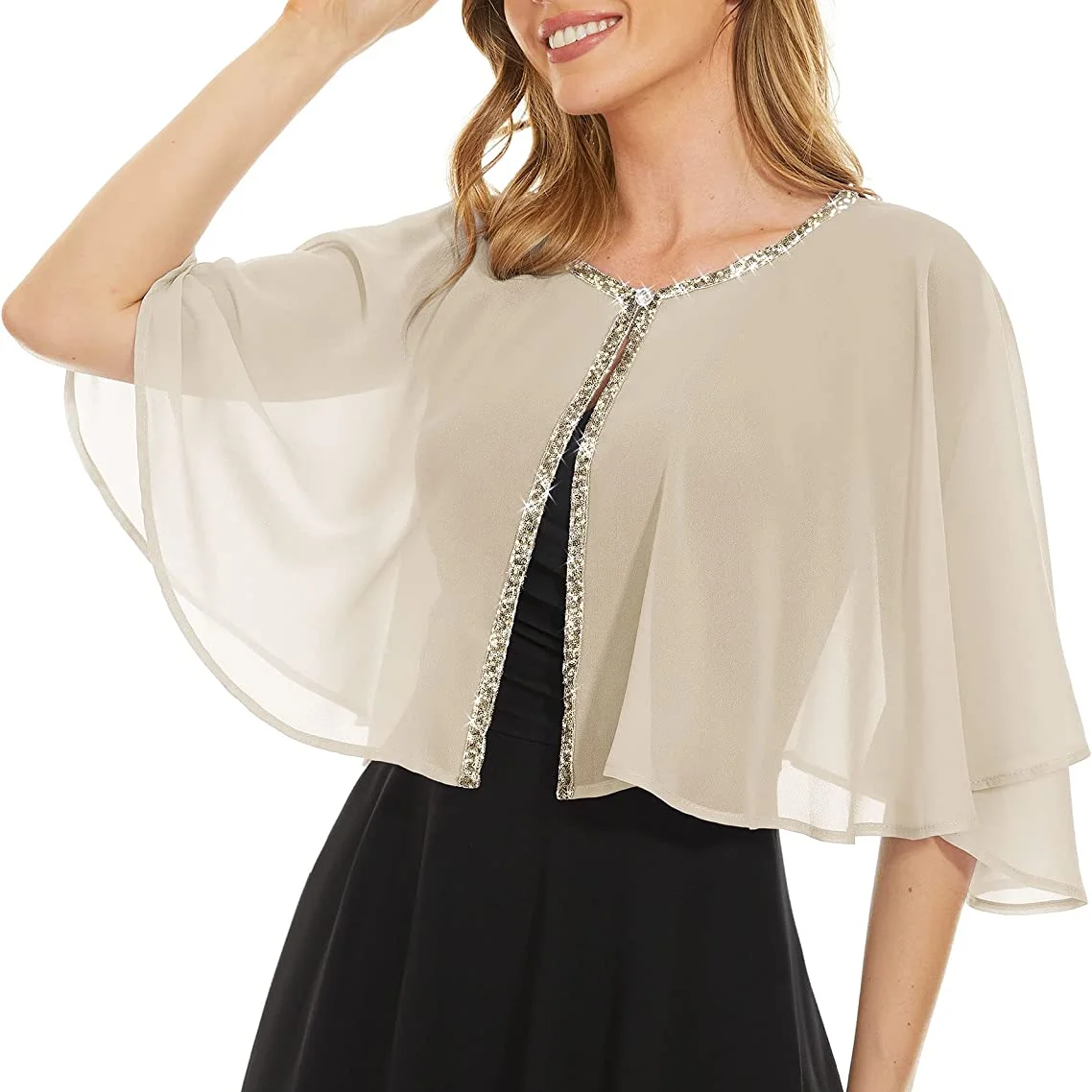 Soft Chiffon Sequins Shawls and Wraps\/Cape for Evening Dress Wedding Formal Occasion