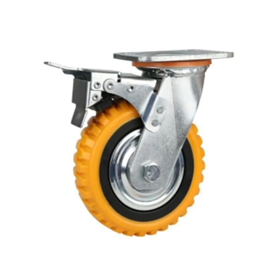 Easy Installation Durable 200mm Load 430kg PVC PU Hospital Heavy Duty Plate Swivel Caster With Front Brake
