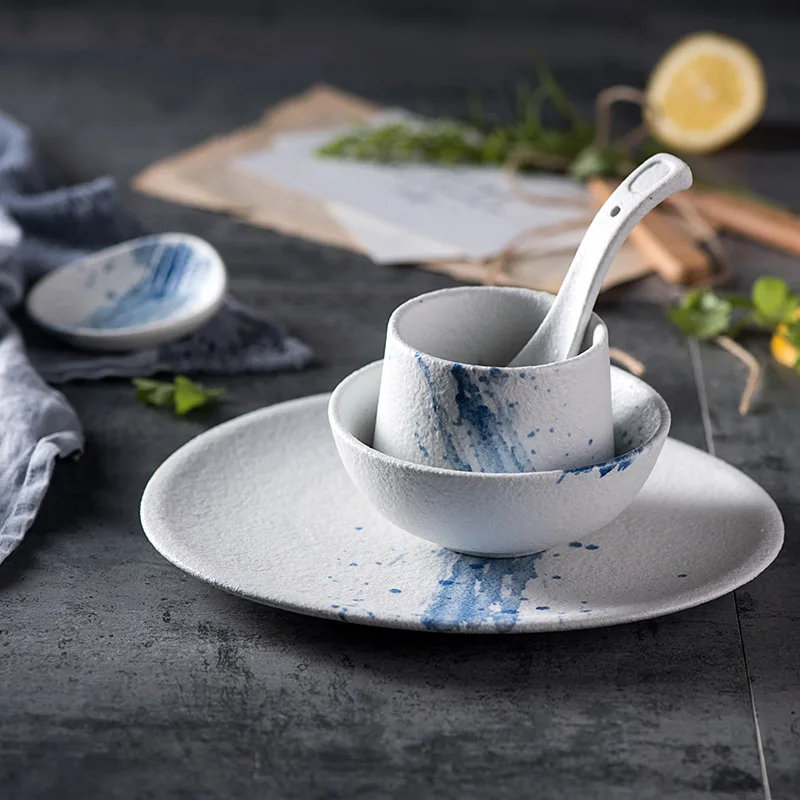 Household European Style Ceramic Western Tableware Rice Bowl Plate Dish Cup Minimal Plate Bowl and Dish Combination