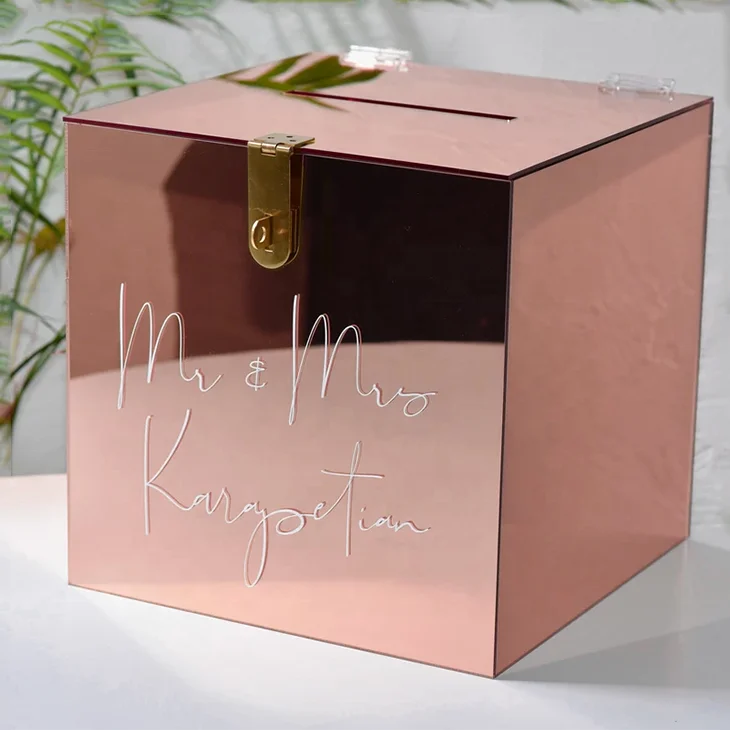 Personalised rose gold mirror acrylic wishing well card box