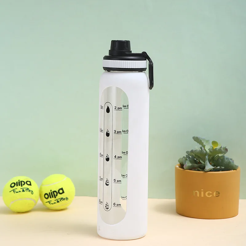 Hot Sale 1000ml Wholesale Water Cup Student School Office Botella De Agua Colorful Glass Water Bottle with Time Marker For Kids