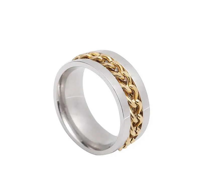 Explosion Unisex Stainless Steel Link Chain Rotated Finger Ring jewelry Hip-Hop Hipster Style Silver Gift Party
