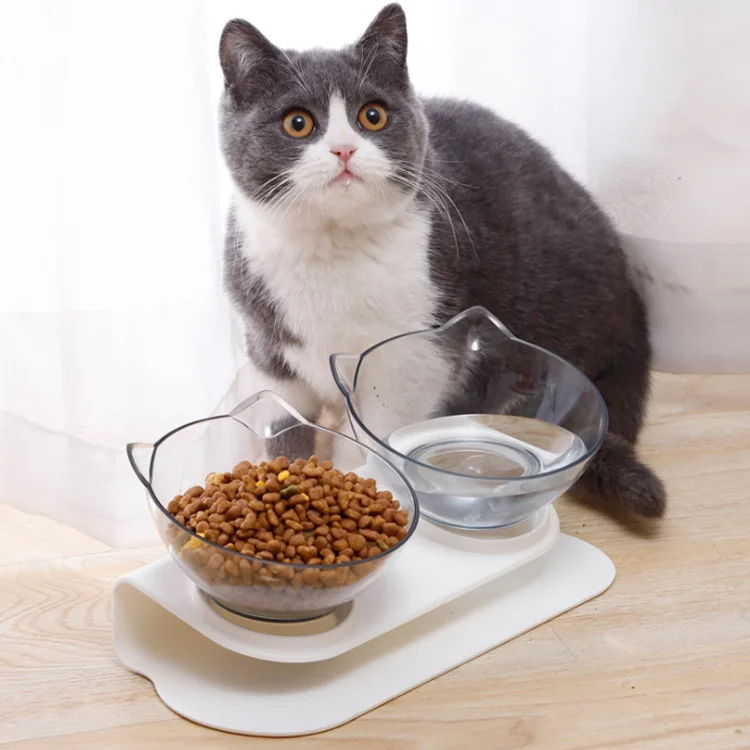 Cute Kitty Head Shape Pet Feeder Detachable Plastic Dog Cat Feeding Bowl