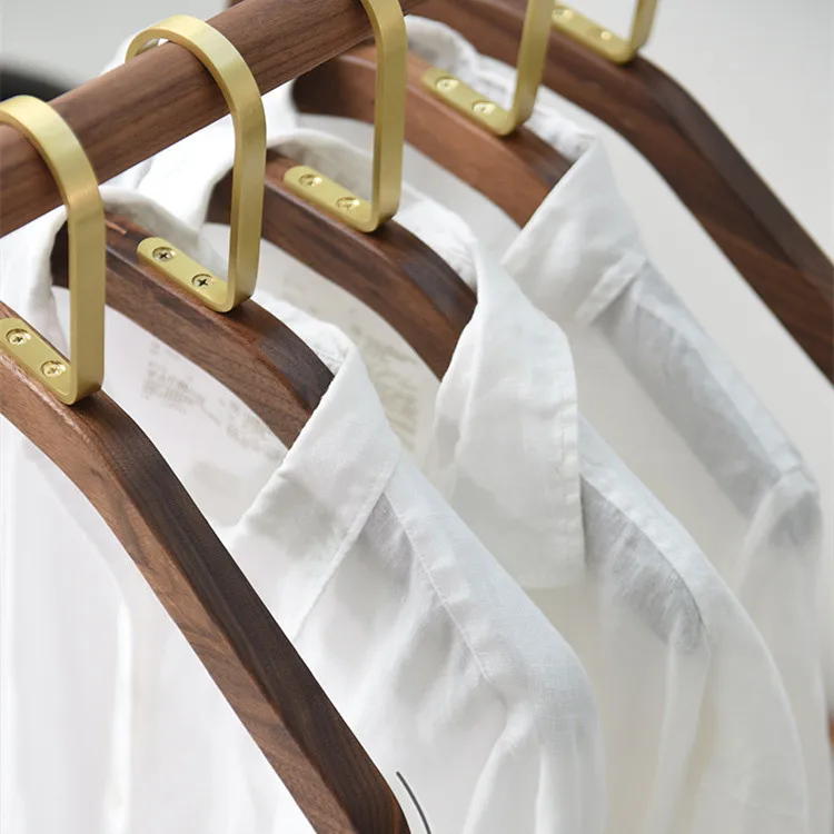 Nordic Hotel B&B Retro Brass Clothes Hanging Rack Solid Wood Black Walnut Non-trace Non-slip Household Wardrobe Hanger