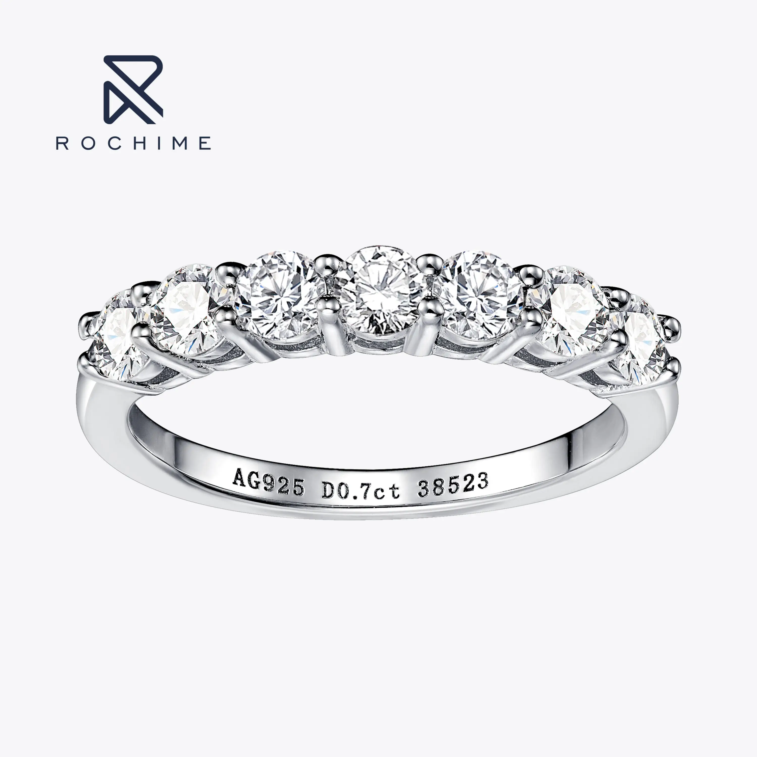 Rochime 7 pieces diamond half circle wedding band 925 sterling silver gold plated cubic zirconia rings for women