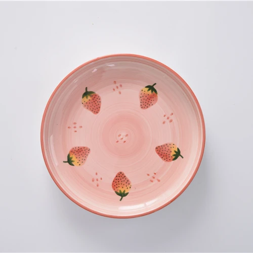 
Hotel Romantic Theme Tableware Steak Plate Pink Ladies Home Strawberry Ceramic Round Dinner Plate 