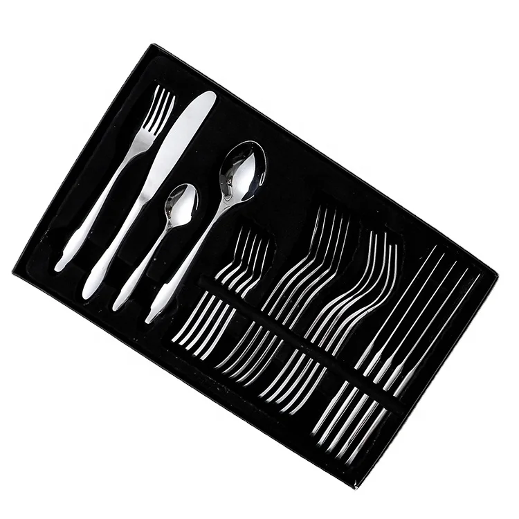 Hot sell stainless steel 24 pcs cutlery set knife fork spoon mirror polishing finished portable set metal flatware with gift box