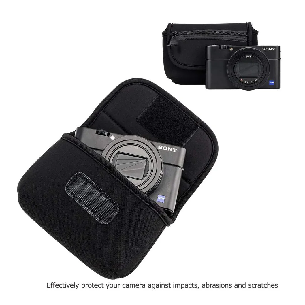 Neoprene Compact usb cable SD card cleaning cloth spare batteries integrated belt loop detachable Hand Strap Camera pouch bag