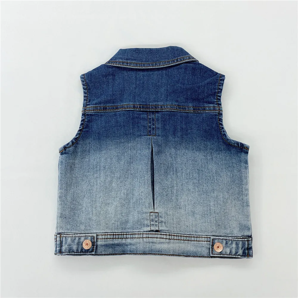 Spring Fall kids clothing blue cowboy street wear washed kids denim jean sleeveless jacket utility denim vest for baby boys