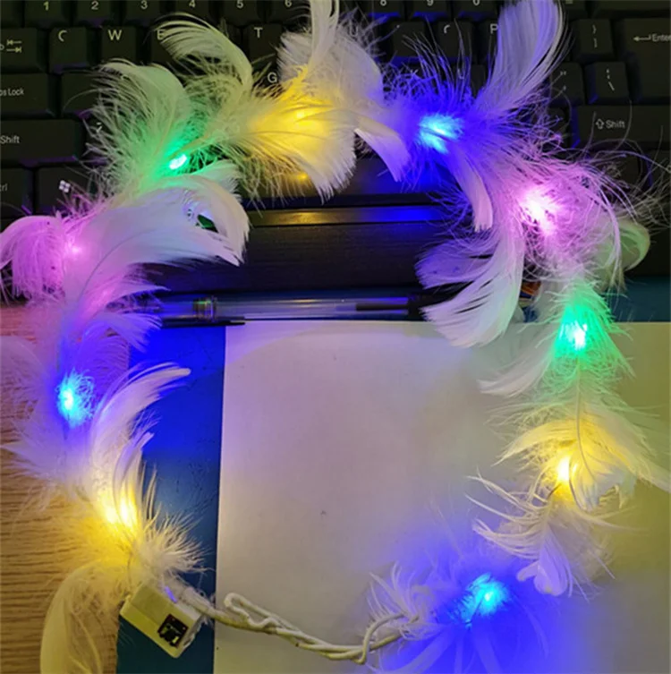 New Arrivals Luminous led feather Garland Headbands Flashing Angel Feather Wreath Headdress Colorful Led Headband for Girl