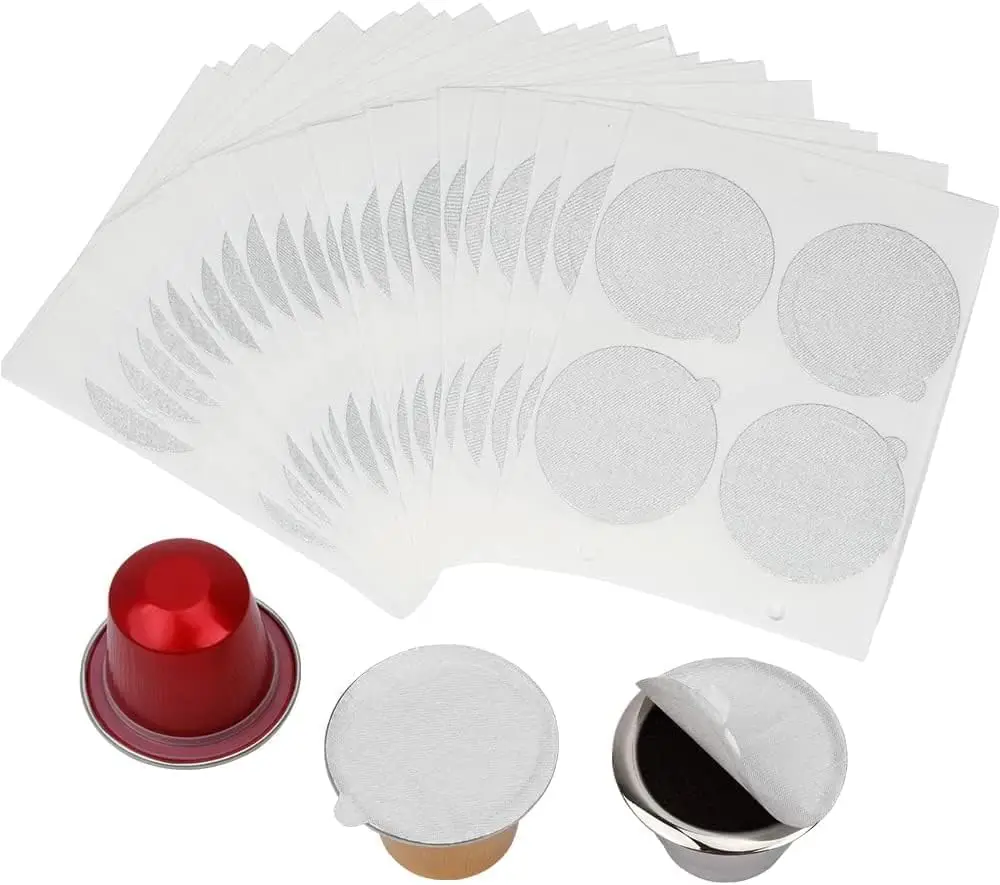 Refillable Espresso Capsules Stainless Steel Coffee Pods Stickers Covers Seals Compatible for Nespresso Original Line Machines