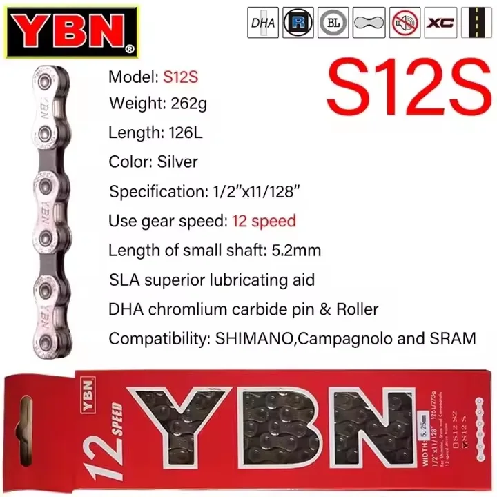 YBN Bicycle Chain MTB Mountain Road Bike Chian 8 9 10 11 12 Speed Hollowed Bicycle Chains 116 128 Links Silver YBN Chian