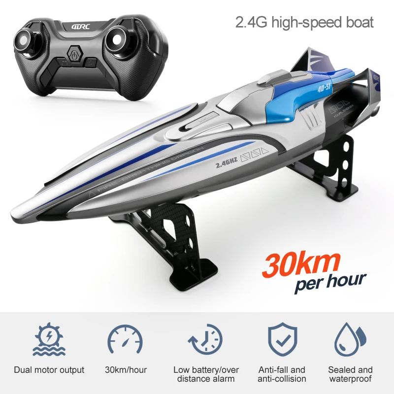 Colorful 2.4G RC Racing Boat High Speed Yacht Anti-Crash Remote Control Speedboat Self-Righting Novice Level RC Jet Boat