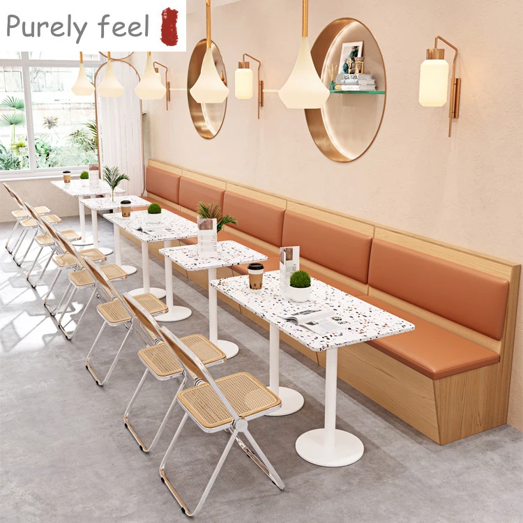 PurelyFeel Modern Restaurant Leather High Back Sofa Booth Seating Furniture Gold Tables and Chairs Coffee Shop Sofa