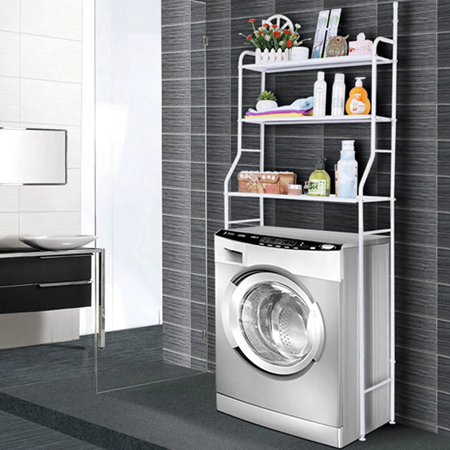 3-Tier Laundry Room Shelf Over Washing Machine Storage Utility Rack,Above Toilet Washer Dryer Stand Storage