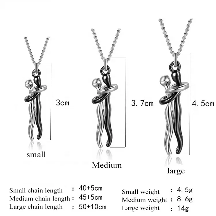 2024 New Unique Jewelry Stainless Steel Twist Rope Chain Two Color Couple Necklace 18K Gold Plated Couple Hug Pendant Necklace