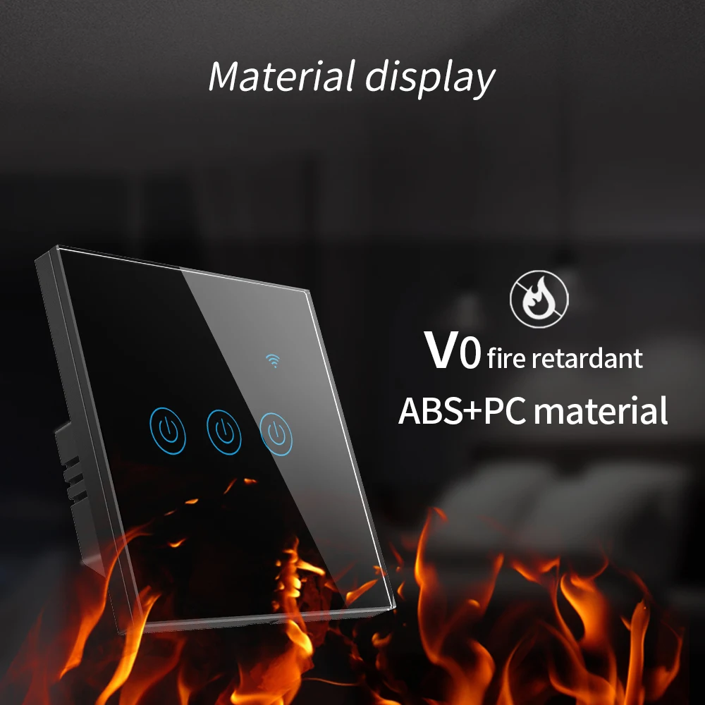Lifelibero Voice Control WiFi 600w Touch Panel Tempered Glass Smart Home Light Switch 3Gang For  Bedroom
