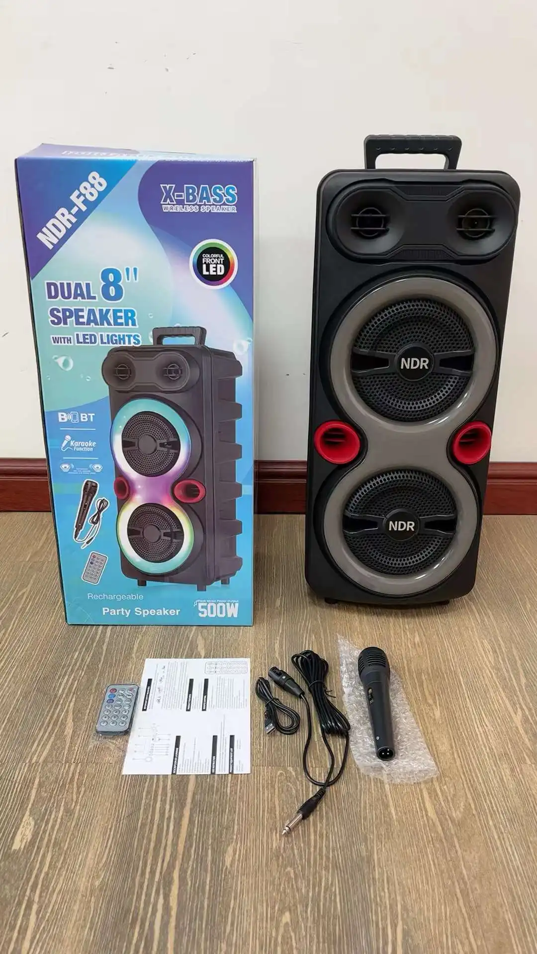 NDR-F88 Hot sale outdoor portable trolley speaker LED light party active speaker