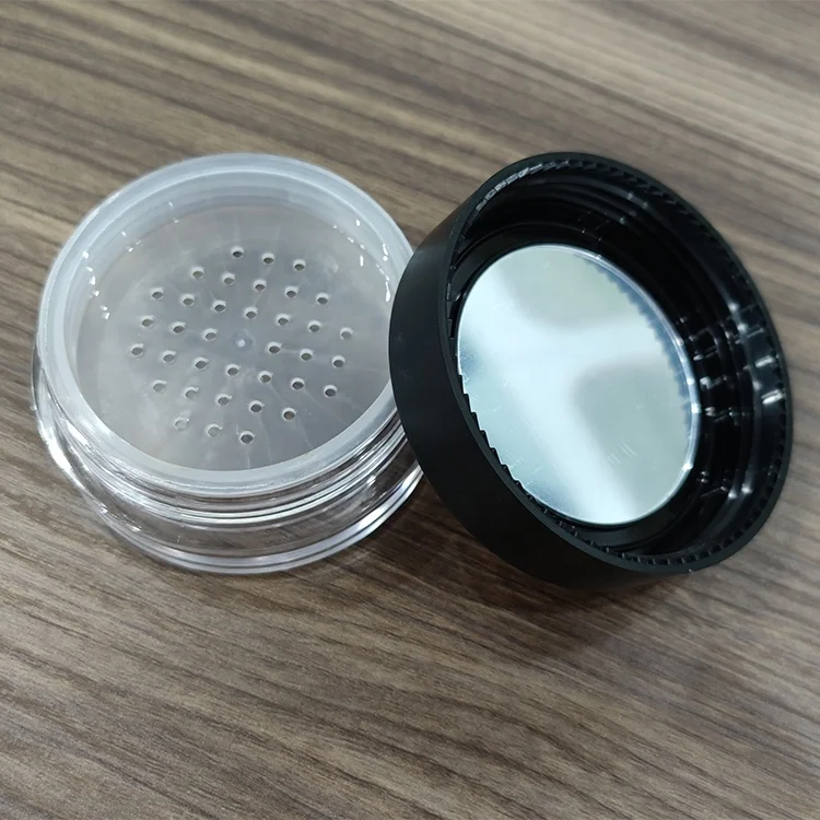 Loose powder jar 30g custom logo cosmetic jar with sifter empty loose powder container plastic makeup packaging mirror