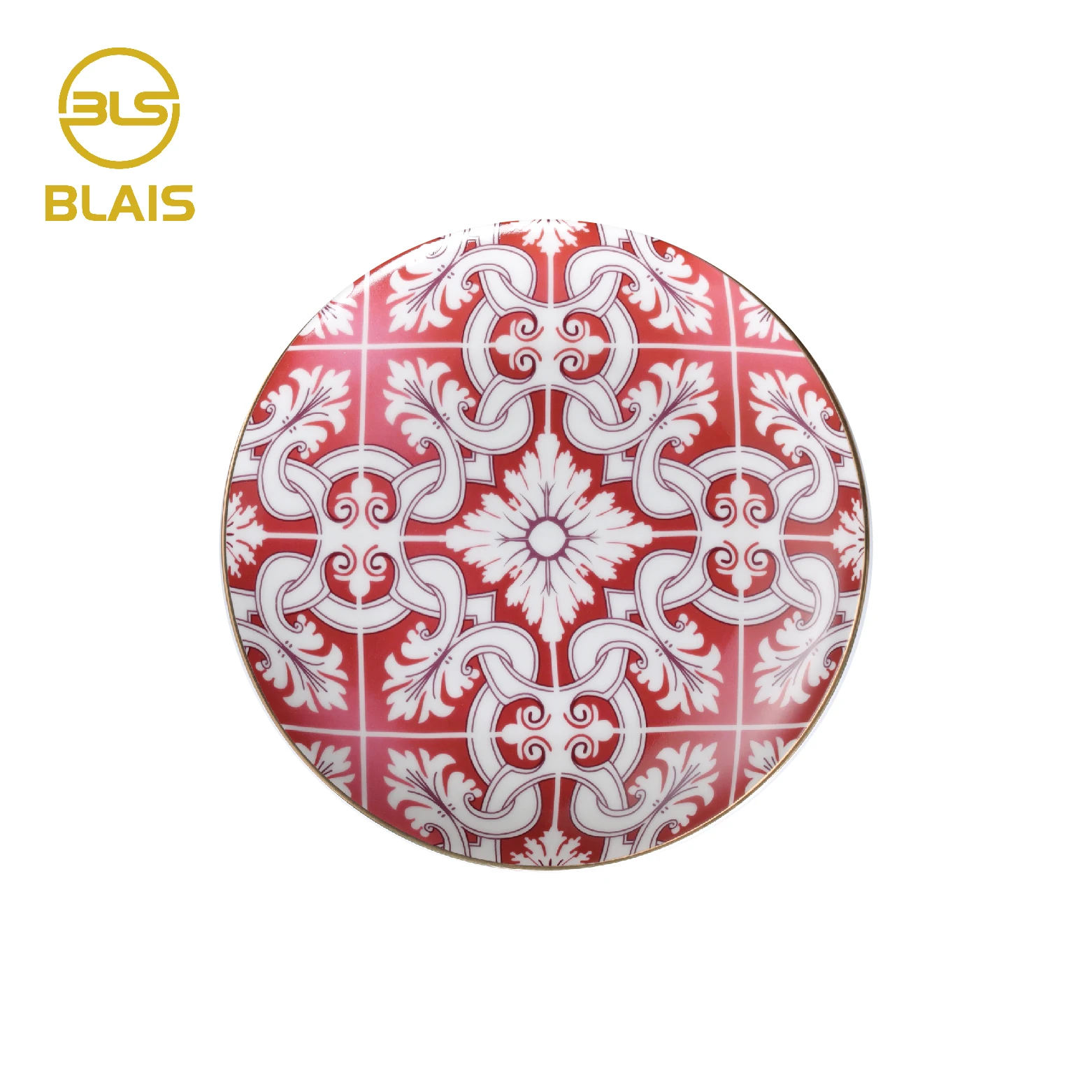 Red Turkey design pattern ceramic plates porcelain dinner sets with gold rim , fine bone china dinnerware for wedding tablescape