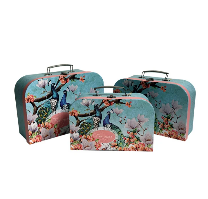 custom baby birthday gift box cardboard kids suitcase box children toy cardboard suitcase box with metal handle